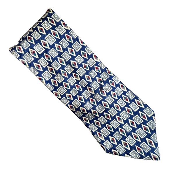 Blue Geometric Square and Diamond Tie - Picture 2 of 7